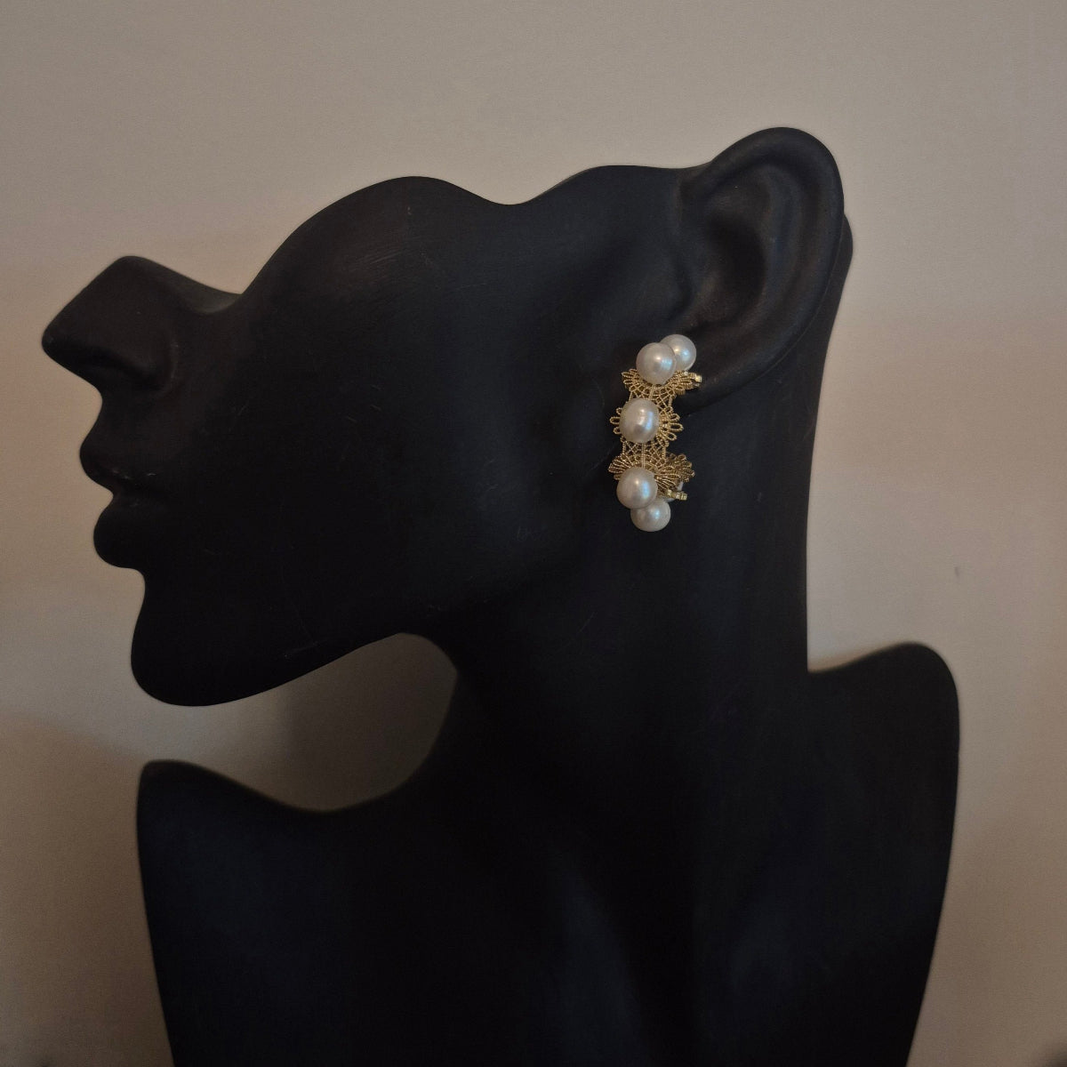 Lenara - gold or silver tone lace patterned C hoop stud earrings with sterling silver post