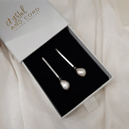 Lia - cultured freshwater pearl sterling silver bar stud earrings