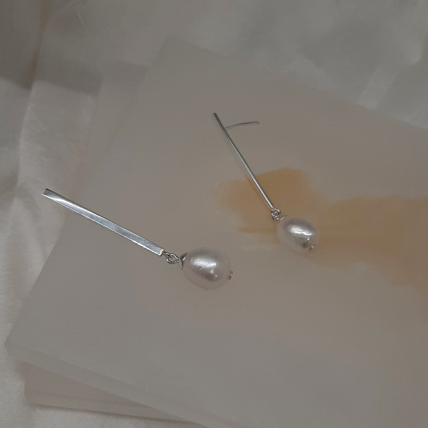 Lia - cultured freshwater pearl sterling silver bar stud earrings