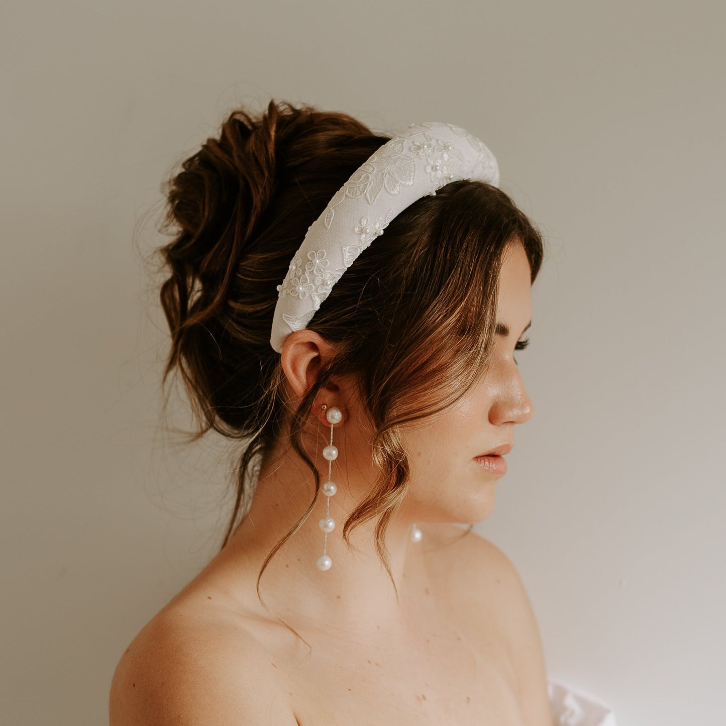 Liara - ivory lace and pearl embellished headband