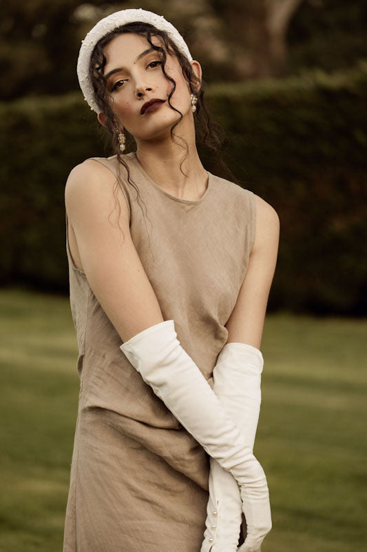 Liara - ivory lace and pearl embellished headband