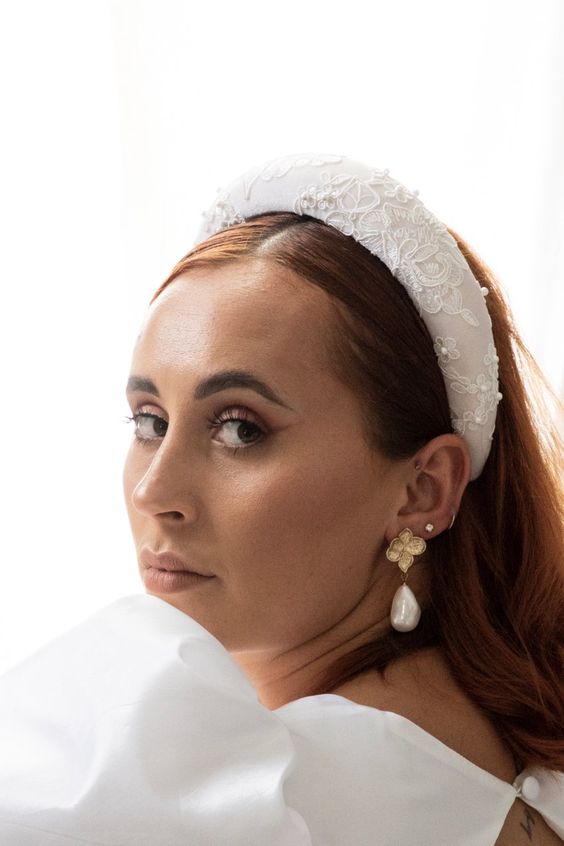 Liara - ivory lace and pearl embellished headband