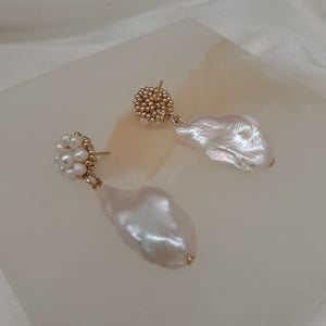 Lila (v2) - natural cultured freshwater pearls flower shaped stud and drop earrings