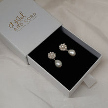 Load image into Gallery viewer, Lila (v2) - natural cultured freshwater pearls flower shaped stud and drop earrings