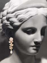 Load image into Gallery viewer, Lillie v2 - freshwater pearls and matt gold-tone triple orchid flower drop stud earrings
