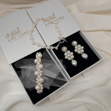 Load image into Gallery viewer, Lishara - hand beaded stud and freshwater pearl beads flower shaped drop earrings