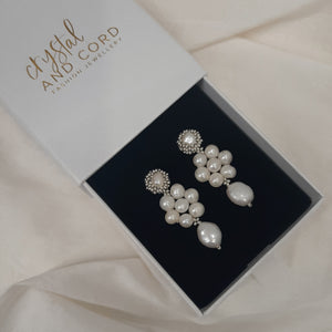 Lishara - hand beaded stud and freshwater pearl beads flower shaped drop earrings