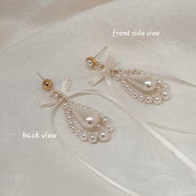 Load image into Gallery viewer, Lorelei- crystal pearl teardrop and ribbon bow gold-tone stud earrings