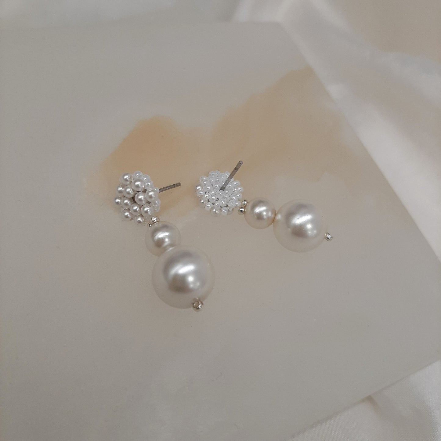 Mae - hand beaded studs and drop beads pearl earrings