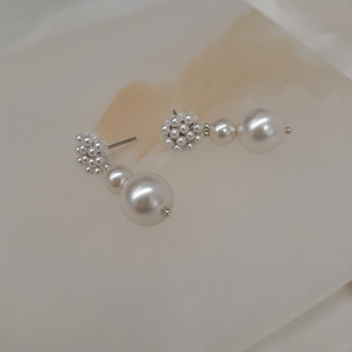 Mae - hand beaded studs and drop beads pearl earrings