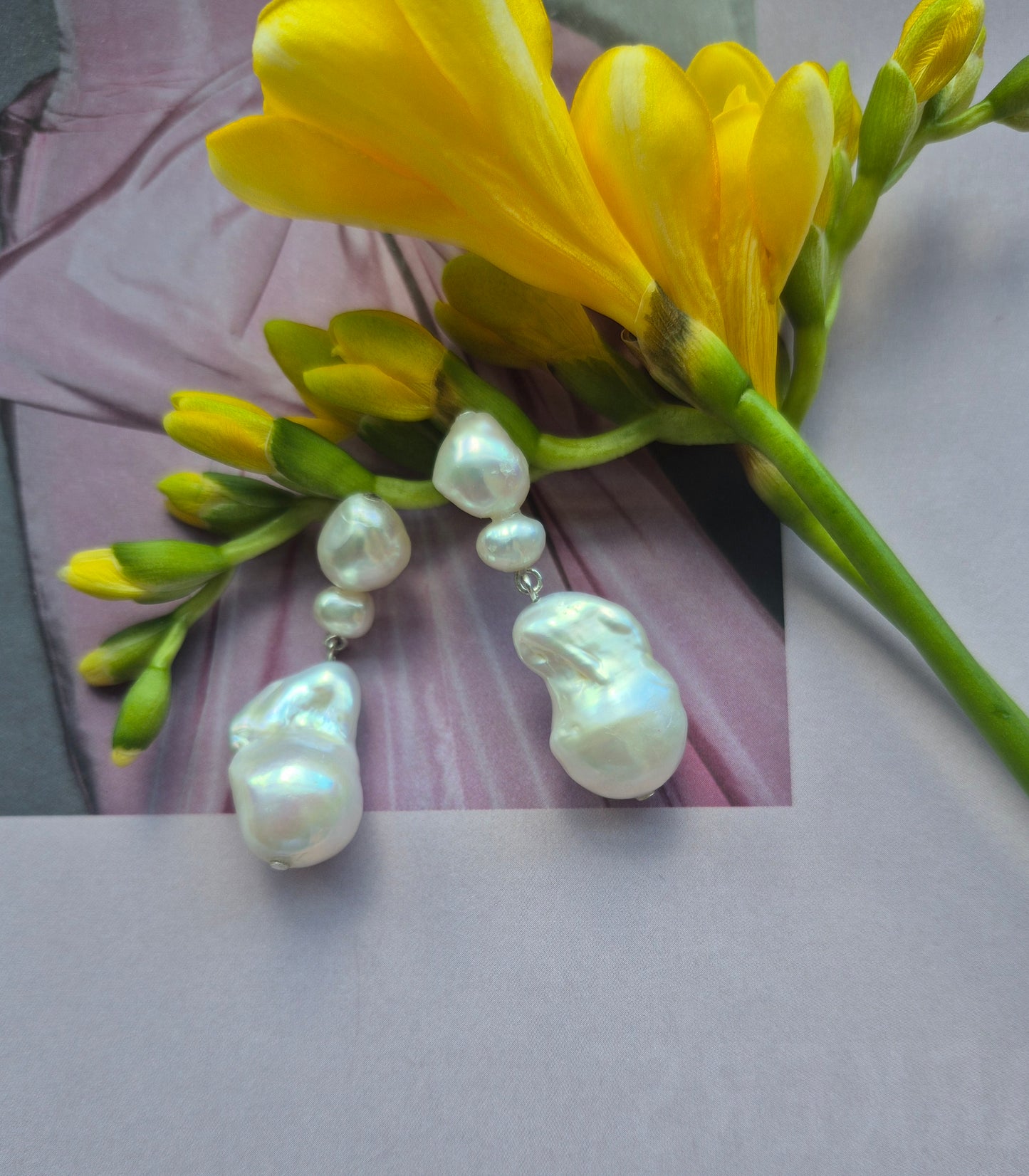 Marina - organic baroque freshwater pearl drop stud earrings