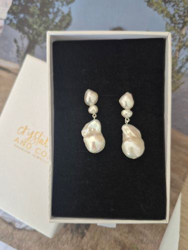 Marina - organic baroque freshwater pearl drop stud earrings
