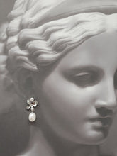 Load image into Gallery viewer, Matti - silver or gold orchid shaped flower with freshwater pearl drop earrings