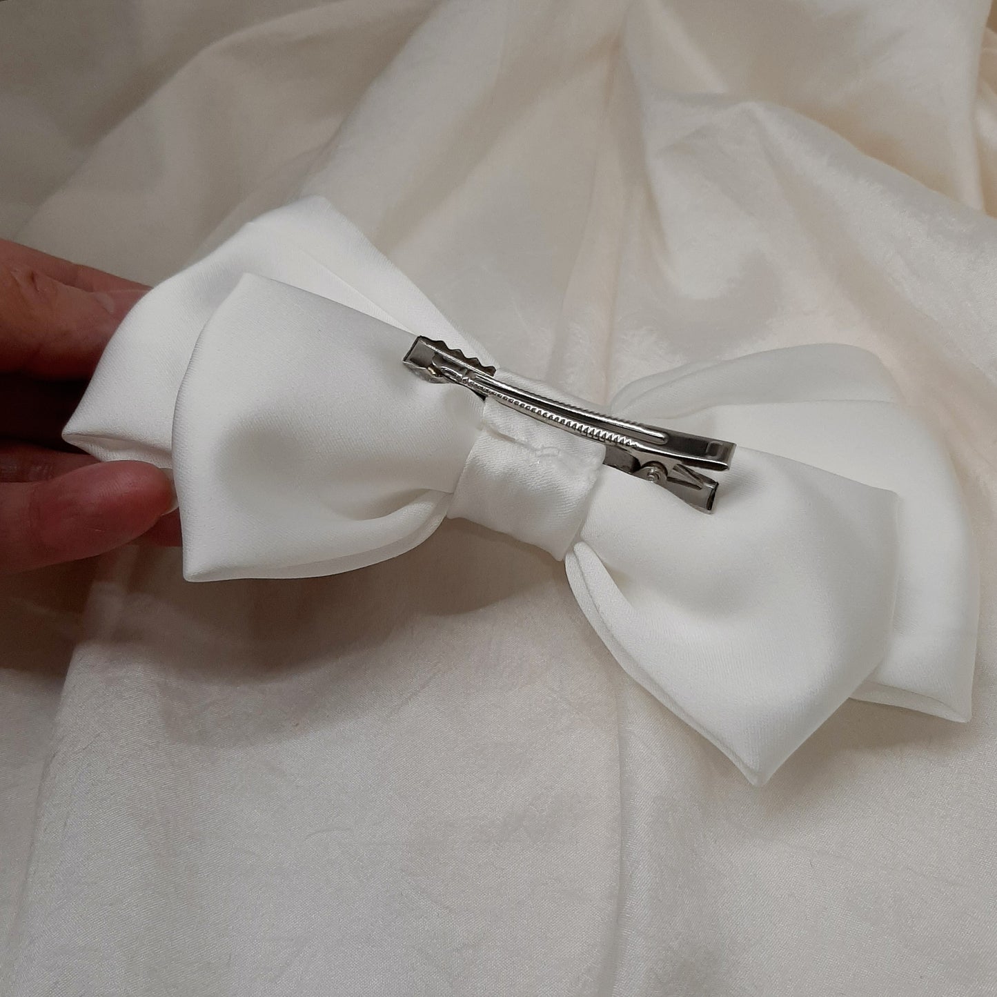 Micaela - silky bridal satin bow hair clip