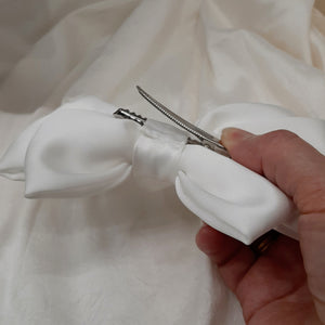 Micaela - silky bridal satin bow hair clip