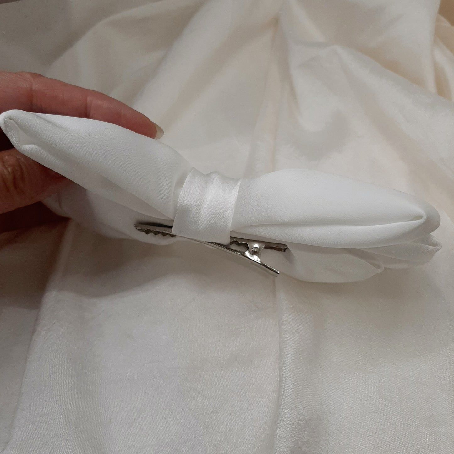 Micaela - silky bridal satin bow hair clip