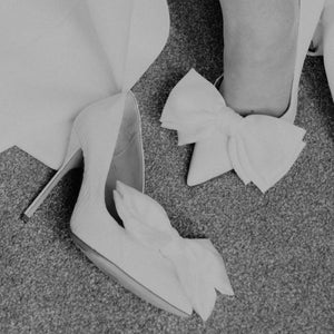 Micaela - silky bridal satin bow shoe clips
