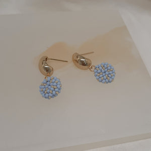 MILANI - tiny glass seed beads disc drop and gold tone droplet stud earrings