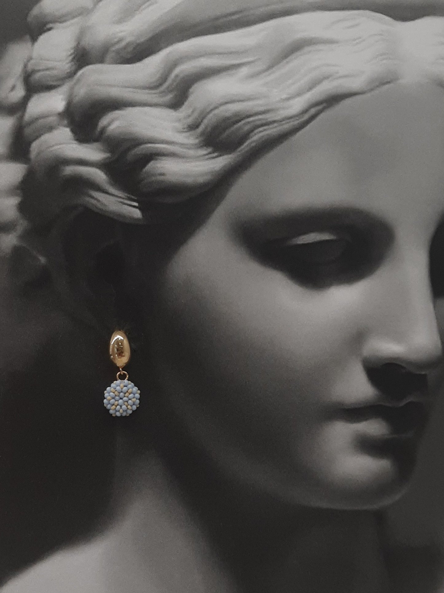 MILANI - tiny glass seed beads disc drop and gold tone droplet stud earrings