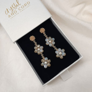 Morissa - hand beaded stud and opalite champagne glass beads flower shaped drop earrings