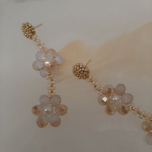 Morissa - hand beaded stud and opalite champagne glass beads flower shaped drop earrings