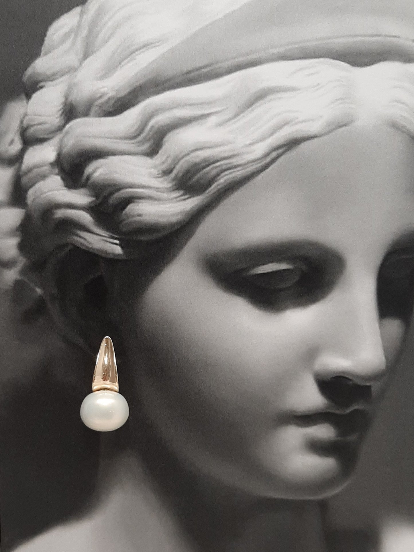 Nadine - oval shell bead pearl and gold tone droplet stud earrings