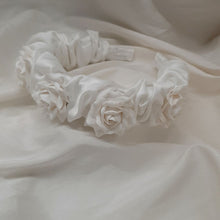 Load image into Gallery viewer, Nell - polymer clay roses and bridal satin scrunchie headband