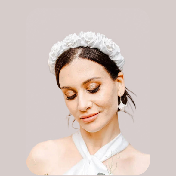 Nell - polymer clay roses and bridal satin scrunchie headband