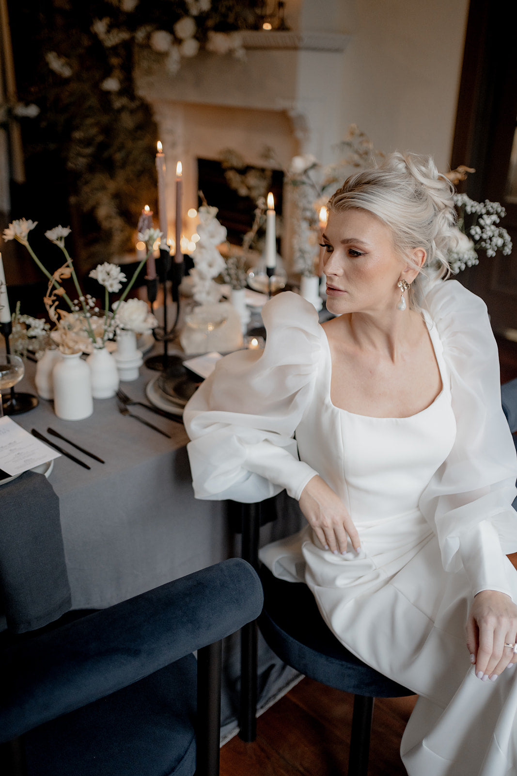 Monica - faux pearl drop and gold tone five petal flower stud earrings