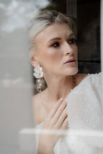 Load image into Gallery viewer, Katharina - crystal pearls long cascading orchid shaped flower stud earrings