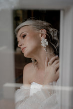 Load image into Gallery viewer, Katharina - crystal pearls long cascading orchid shaped flower stud earrings