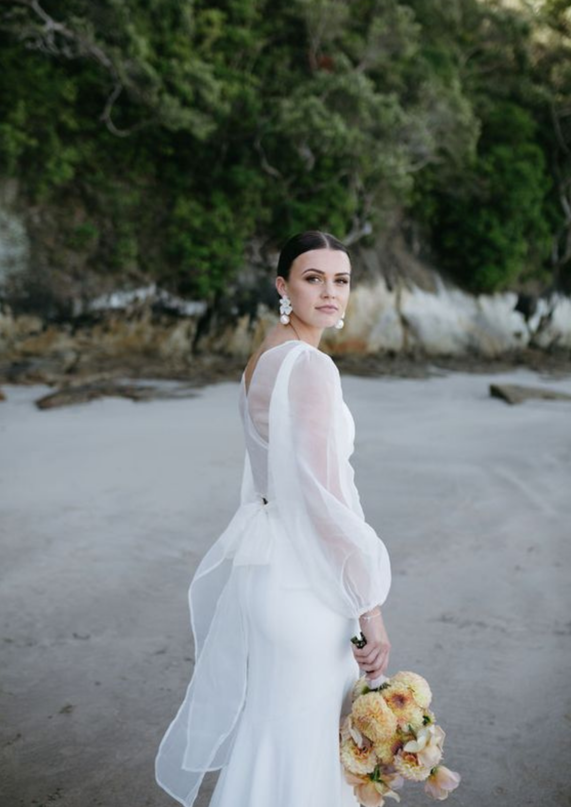 Nina - white ivory lace flower and Preciosa crystal pearls statement drop stud earrings