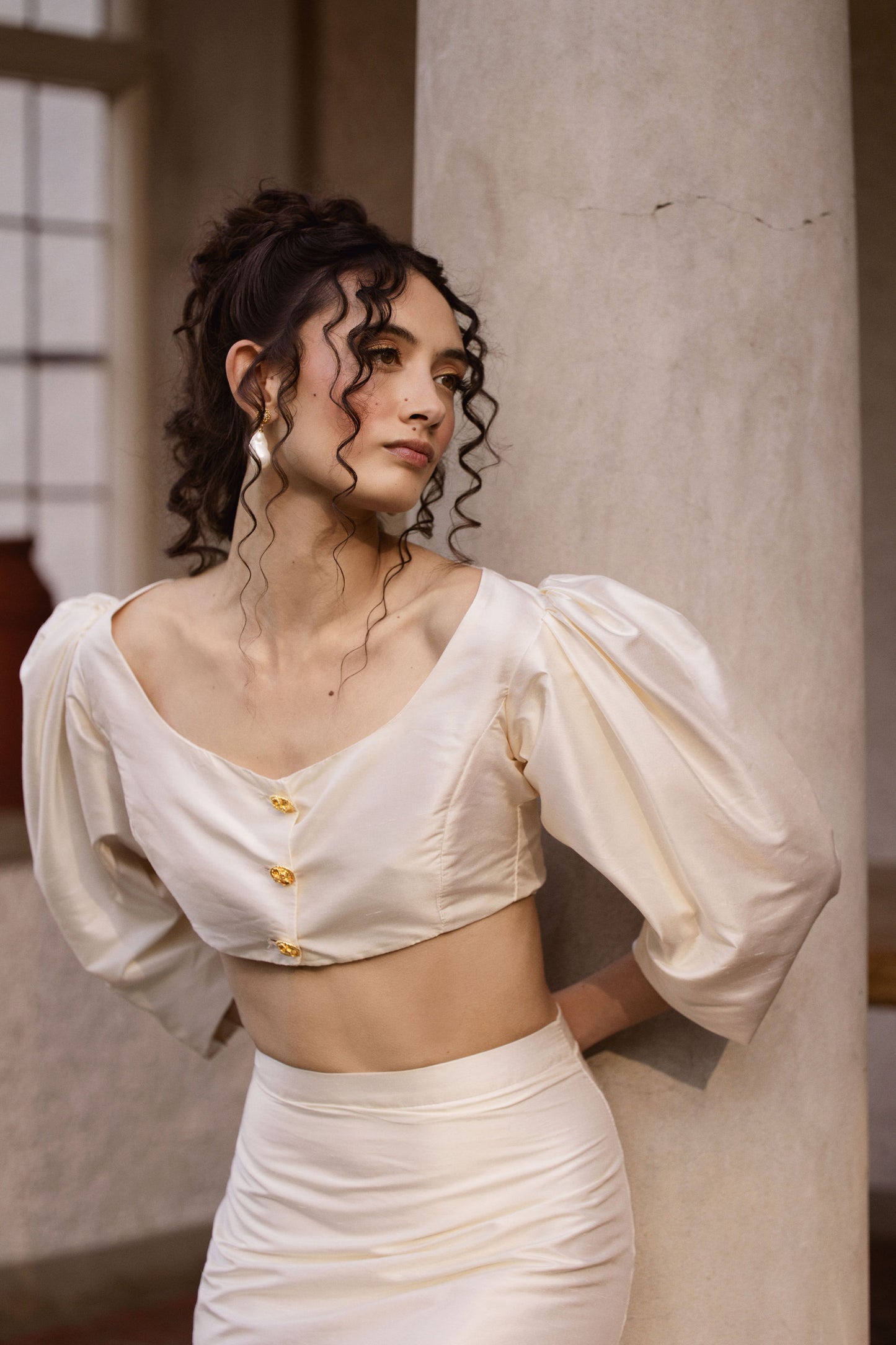 Claudette - baroque faux pearl, tiny seed beads and freshwater pearl stud drop earrings