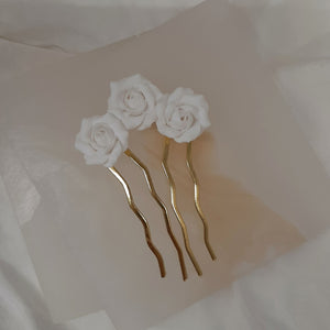 Rosie hair pin - polymer clay rose flowers U shaped hair pin