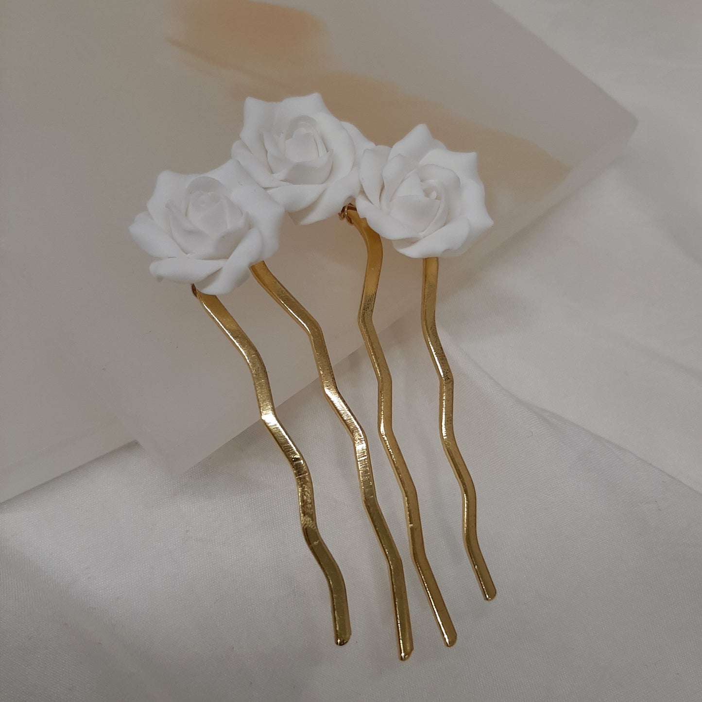Rosie hair pin - polymer clay rose flowers U shaped hair pin