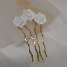 Load image into Gallery viewer, Rosie hair pin - polymer clay rose flowers U shaped hair pin