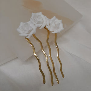 Rosie hair pin - polymer clay rose flowers U shaped hair pin
