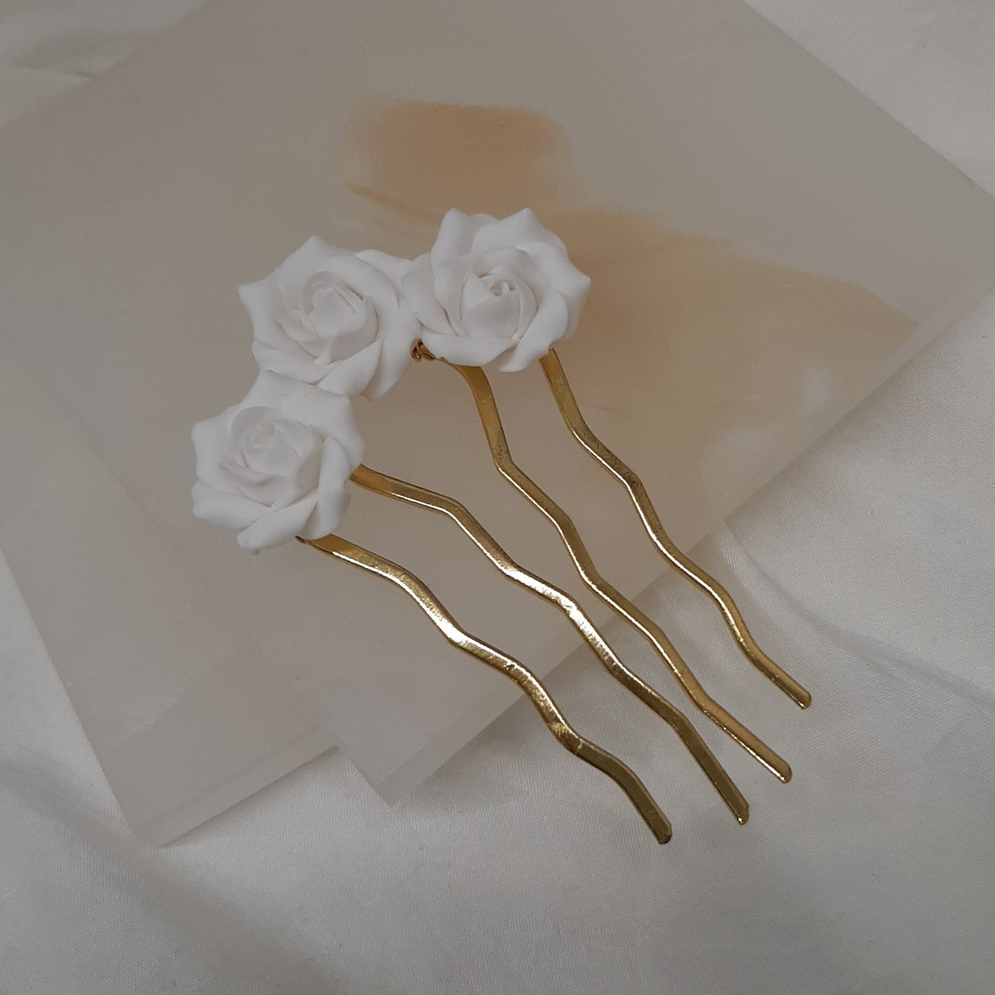 Rosie hair pin - polymer clay rose flowers U shaped hair pin