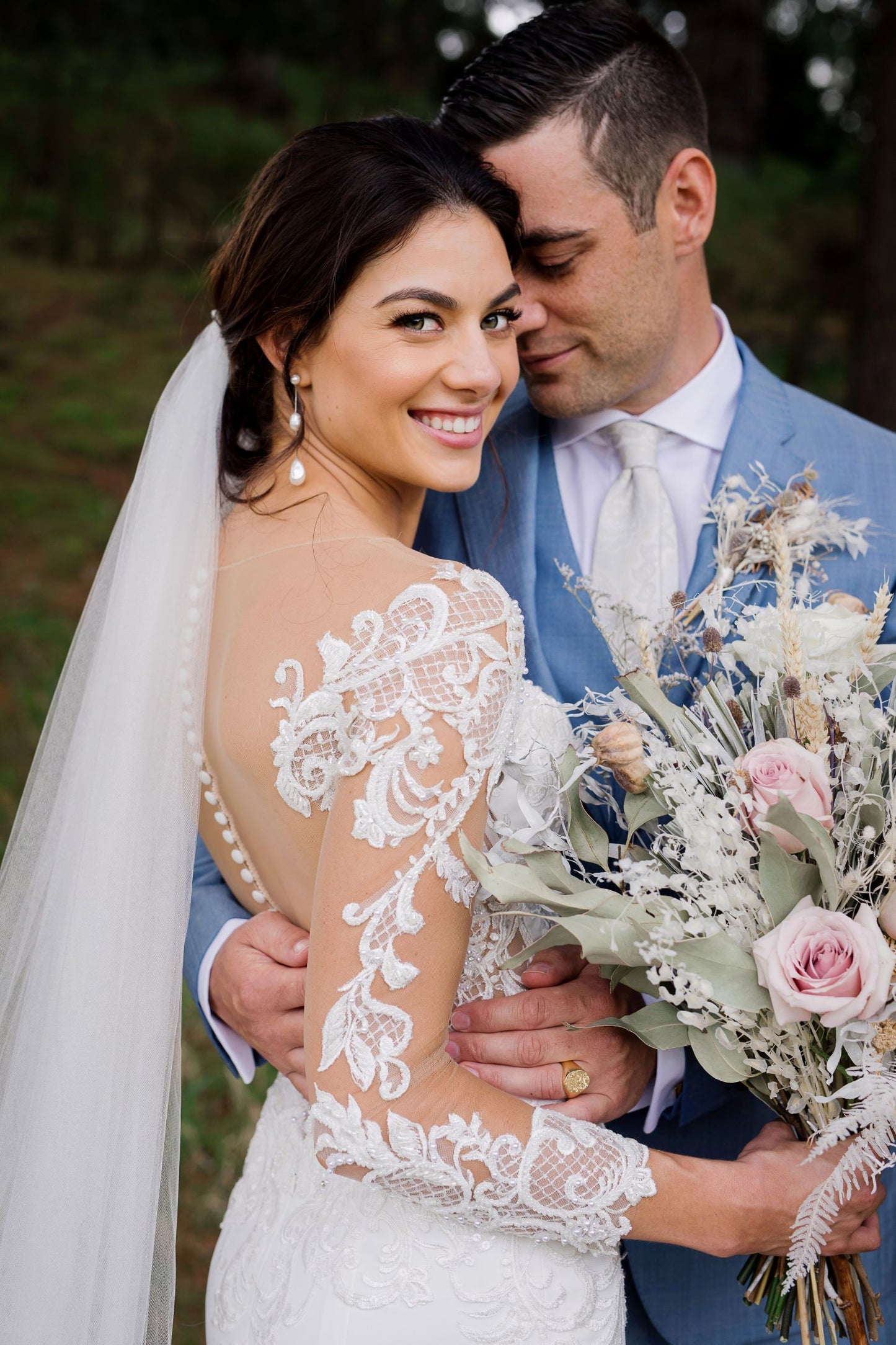 Samantha - Swarovski crystal pearls and sterling silver Boston chain thread cascading stud earrings and necklace