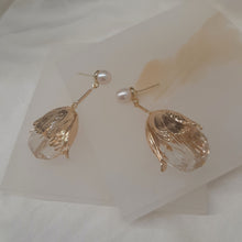 Load image into Gallery viewer, Susannah - glass faceted crystal clear teardrop and gold tone stud earrings