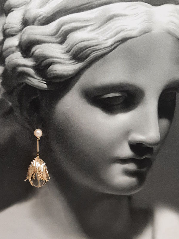 Susannah - glass faceted crystal clear teardrop and gold tone stud earrings