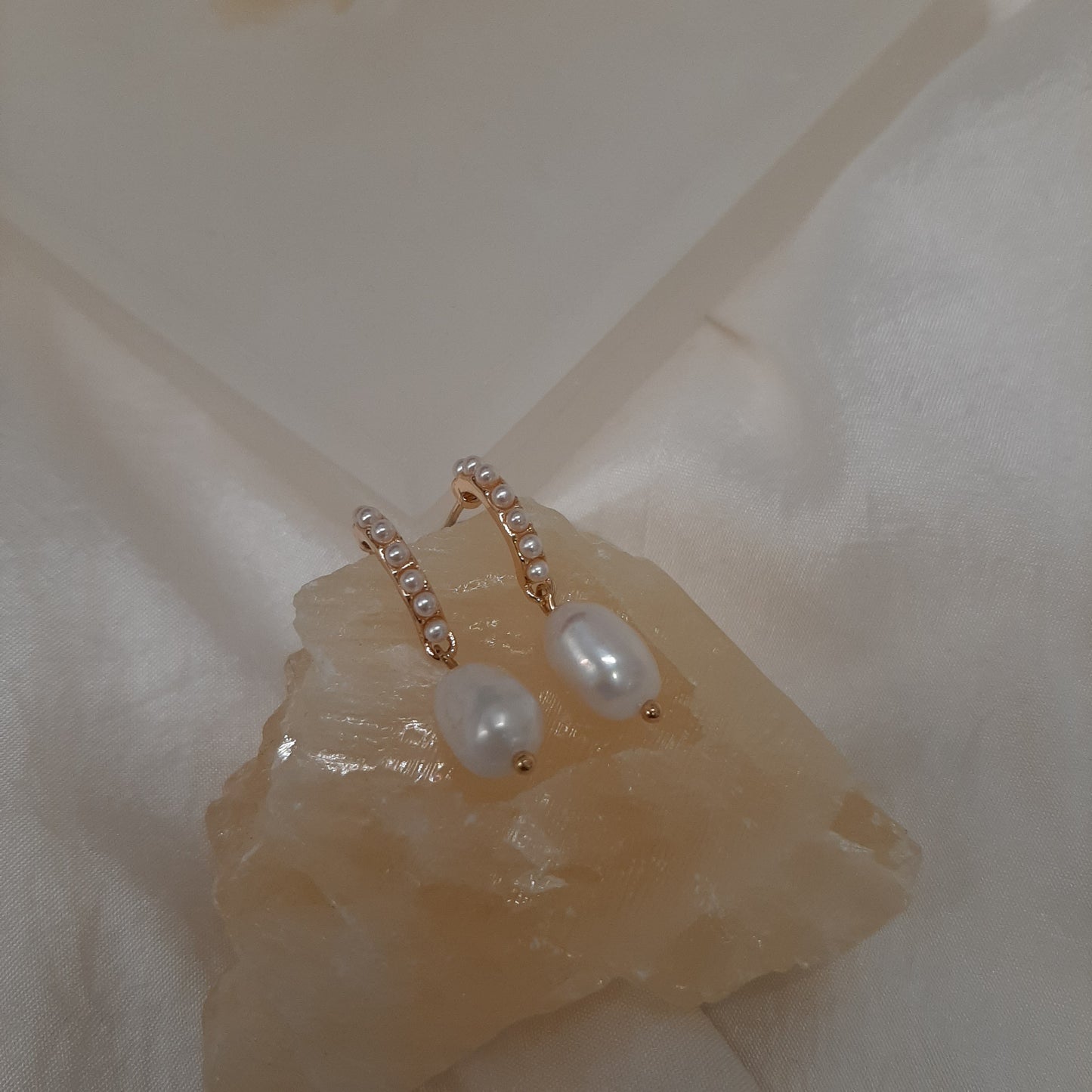 Taylor petite - Ivory natural cultured freshwater pearls partial hoop and pearl drop earrings