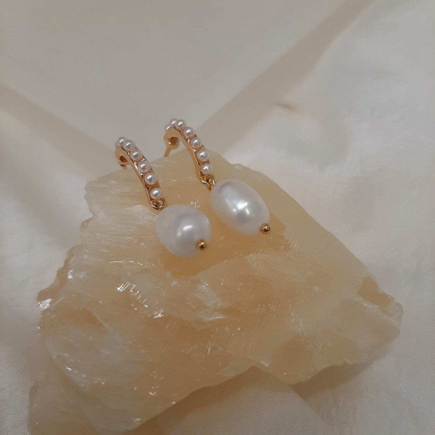 Taylor petite - Ivory natural cultured freshwater pearls partial hoop and pearl drop earrings