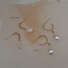 Load image into Gallery viewer, Taylor petite - Ivory natural cultured freshwater pearls partial hoop and pearl drop earrings