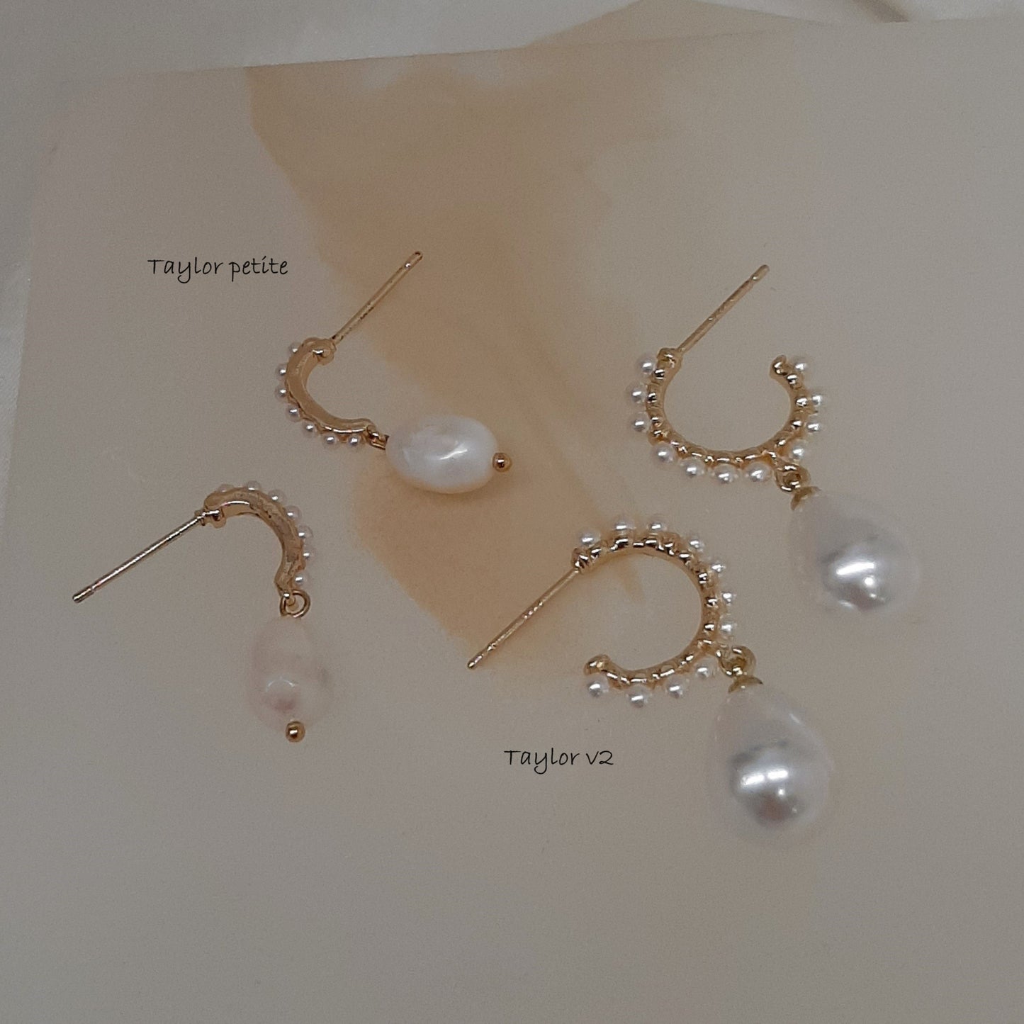 Taylor - Ivory pearls partial hoop and pearl drop earrings