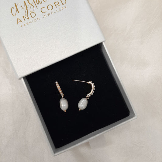 Taylor petite - Ivory natural cultured freshwater pearls partial hoop and pearl drop earrings
