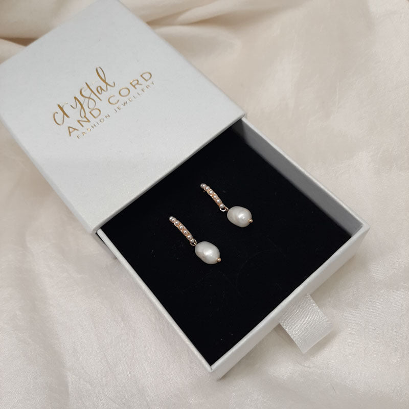 Taylor petite - Ivory natural cultured freshwater pearls partial hoop and pearl drop earrings