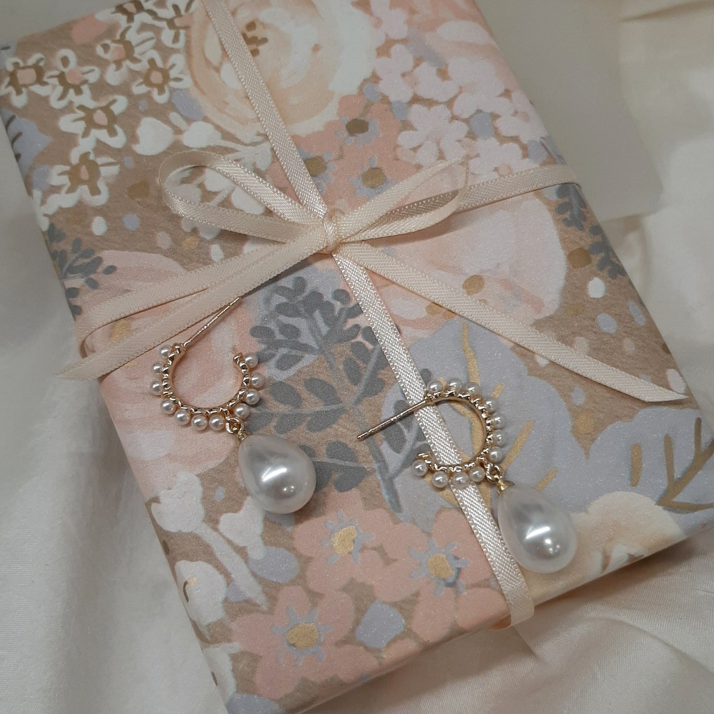 Taylor - Ivory pearls partial hoop and pearl drop earrings