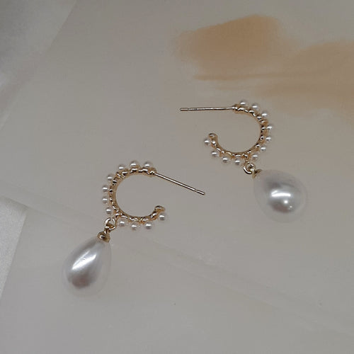 Taylor v2 - Ivory pearls partial hoop and pearl drop earrings