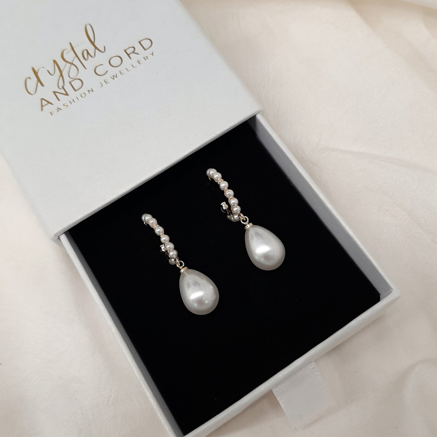 Taylor - Ivory pearls partial hoop and pearl drop earrings
